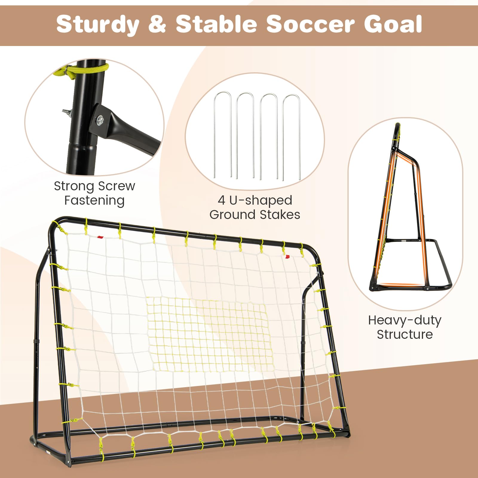 Questa Porta da Calcio 2 in 1, 6,1 Piedi x 4 Piedi, Resistente alle intemperie, con Rete di Rimbalzo ad Angolo Regolabile e Rete ad Alta Resistenza, è un'attrezzatura per l'allenamento di ca