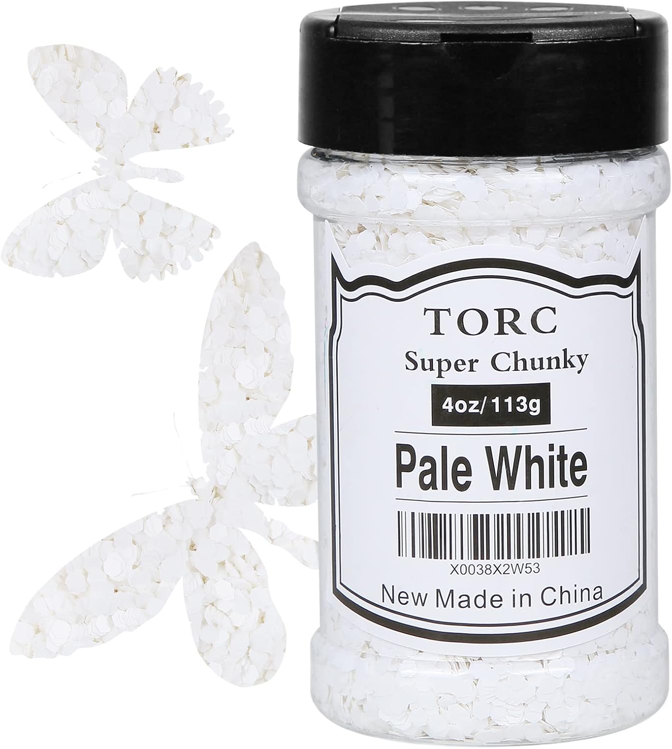 TORC Pale White Chunky Glitter 4 OZ Glitter for Resin Crafts Arts Nail Art Cosmetic Festival Makeup 1/10 (2.5 mm)