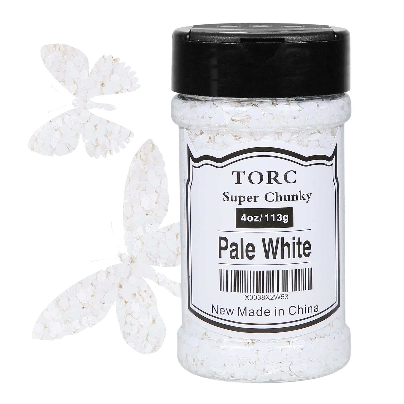 TORC Pale White Chunky Glitter 4 OZ Glitter for Resin Crafts Arts Nail Art Cosmetic Festival Makeup 1/10 (2.5 mm)