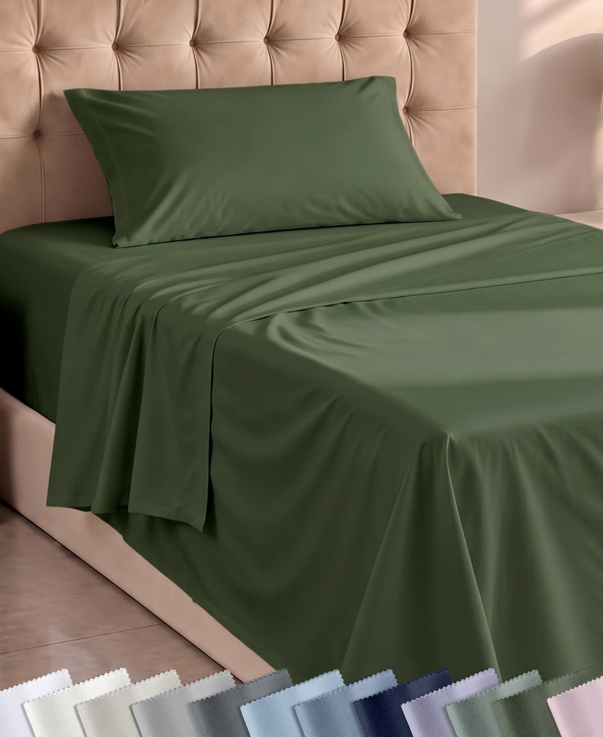 California Design Den Soft 100% Cotton Twin Sheets, 3 Pc Set, Olive Green