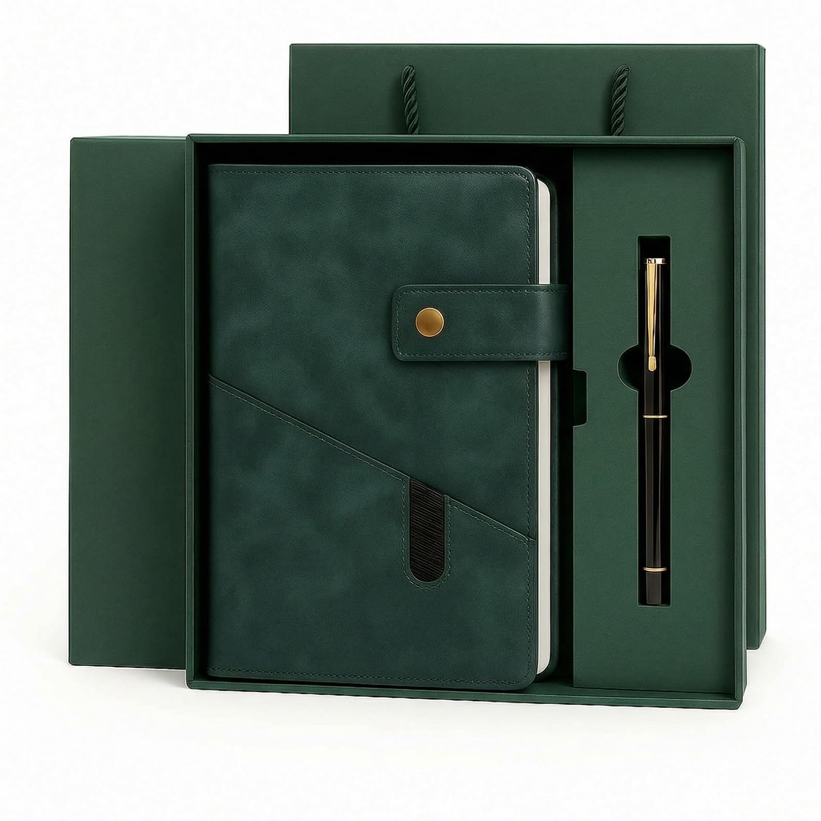 SIMDAO Notebook and Pen Gift Set, A5 Lined Leather Journal Notebook with Pen Gift Box Gift Bag, 200 Pages 100 Gsm Thick Ruled Paper, Personal Organiser Leather Journal, A5 Diary for Men Women (Green)