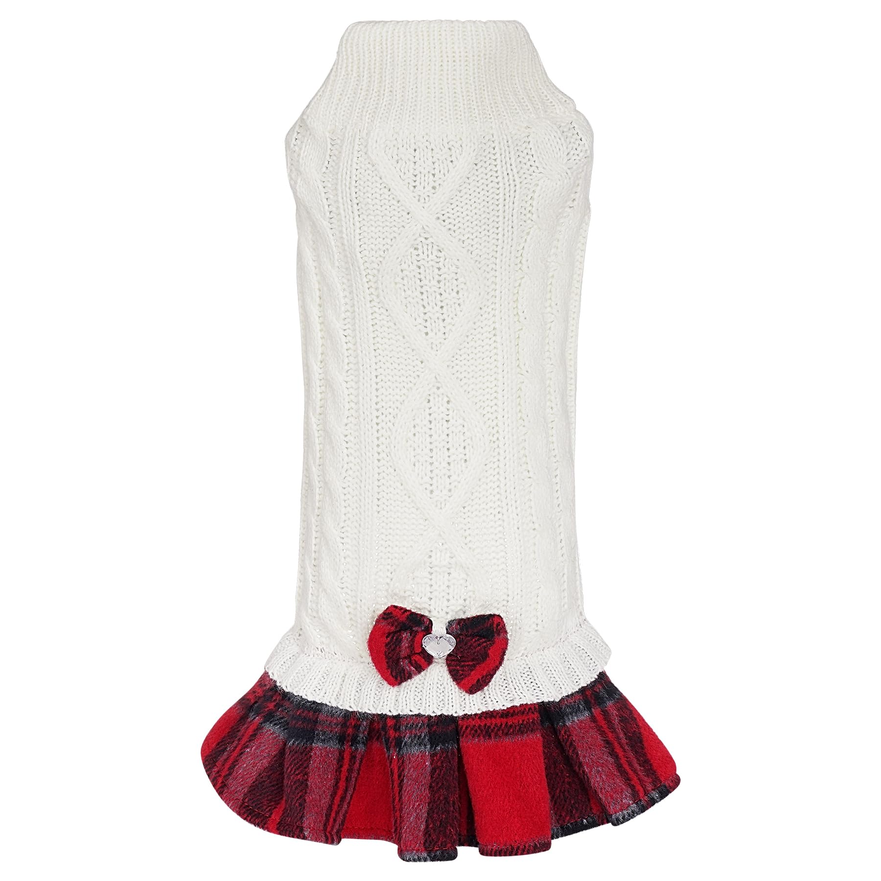 Rbenxia 1 PC Knitted Dog Dress with Bow Turtleneck - Small Dog Sweater Dress