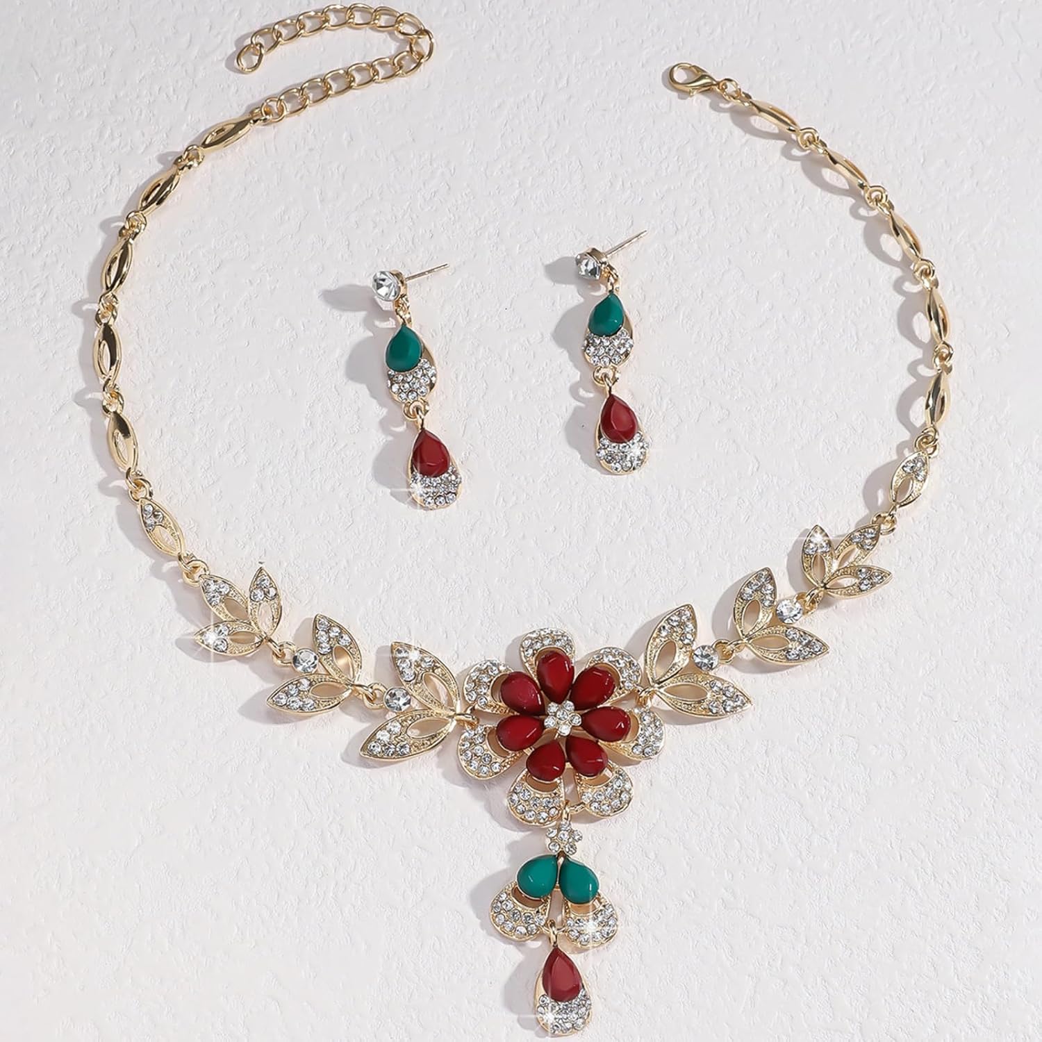 Wedding Jewelry Sets for Women: Trendy Wedding Guest Dress Crystal Flower Necklace Earrings Set Sparkly Prom Formal Dresses for Women Wedding Guest - Image 5