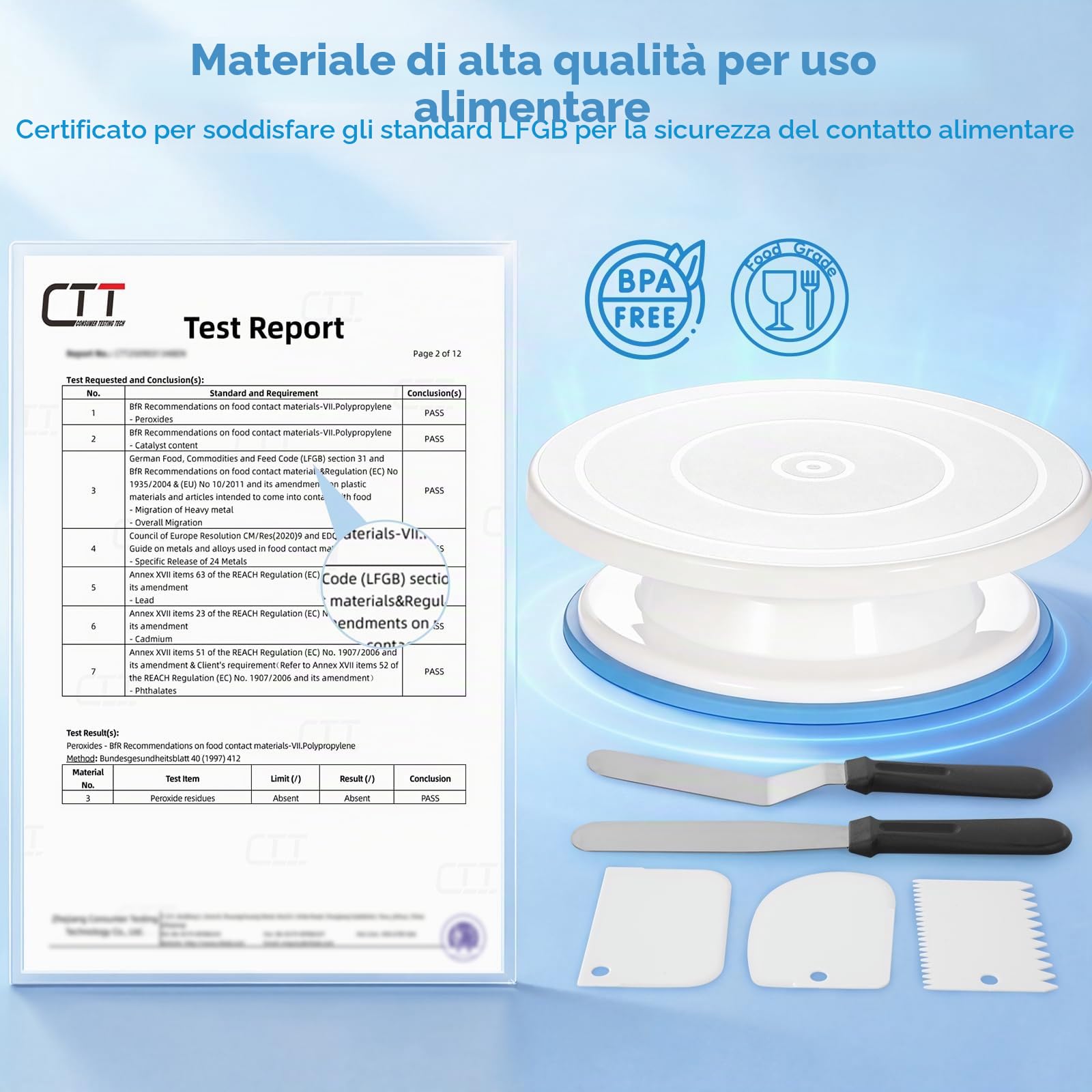 Ohuhu Piatto Girevole per Torte, 11 Pollici Piatto Girevole with Base Antiscivolo e Accessori - 2 Spatola Liscia e 3 Pettini Liscia, Kit Pasticceria per Decorare Torte, Scelta Regalo Perfetta