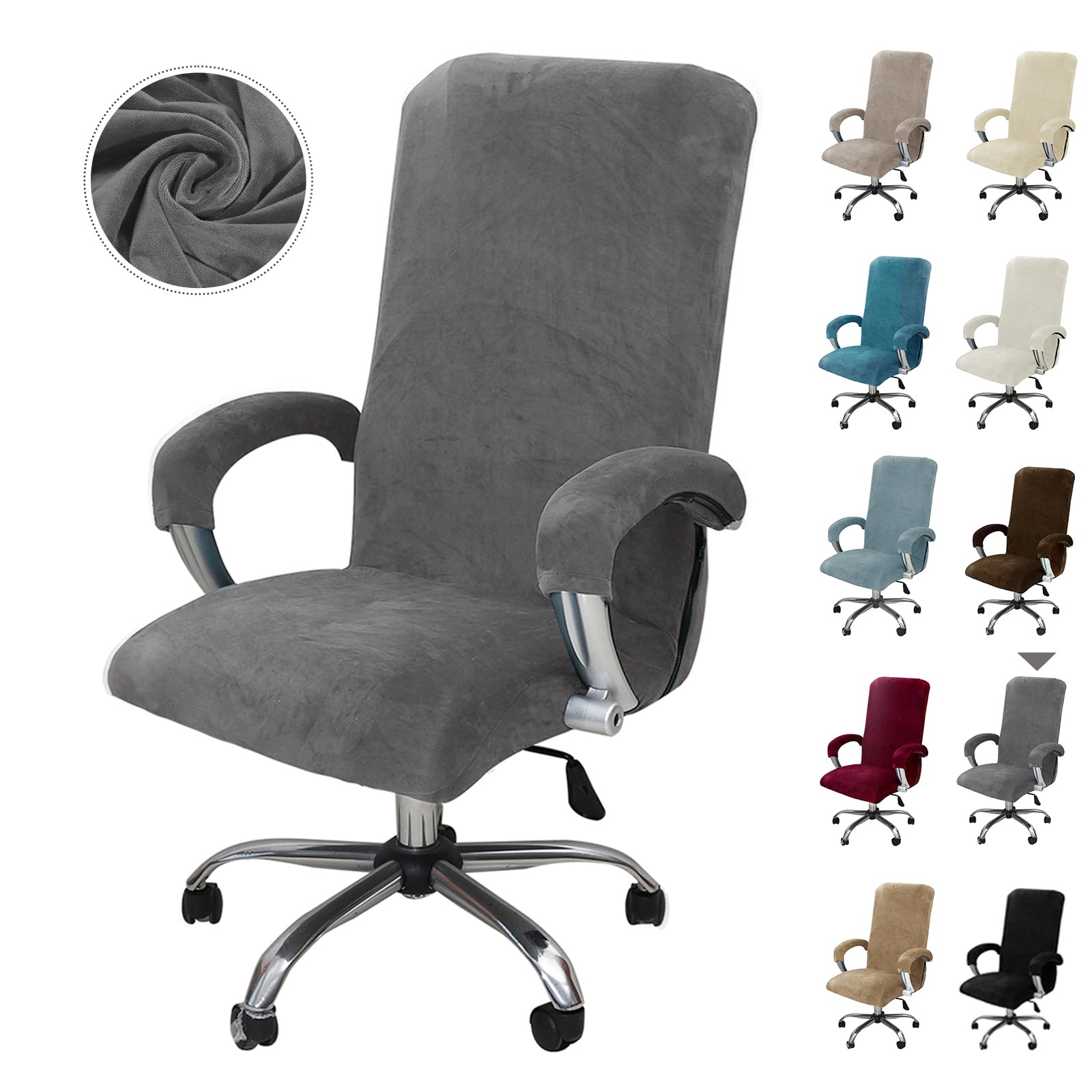 Alishomtll Gaming Office Chair Cover with Armrests, Velvet Extendible Removable Elastic Chair Cover for Office Chair Computer Chair Swivel Chair (Grey, Large)