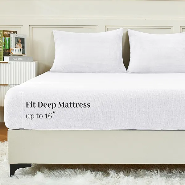 YIYEA Fleece Fitted Sheet Only, Ultra Soft Plush Velvet Deep Pocket Fitted Bottom Sheet for Fall Winter, Cozy Warmth and No Shedding, White, Full