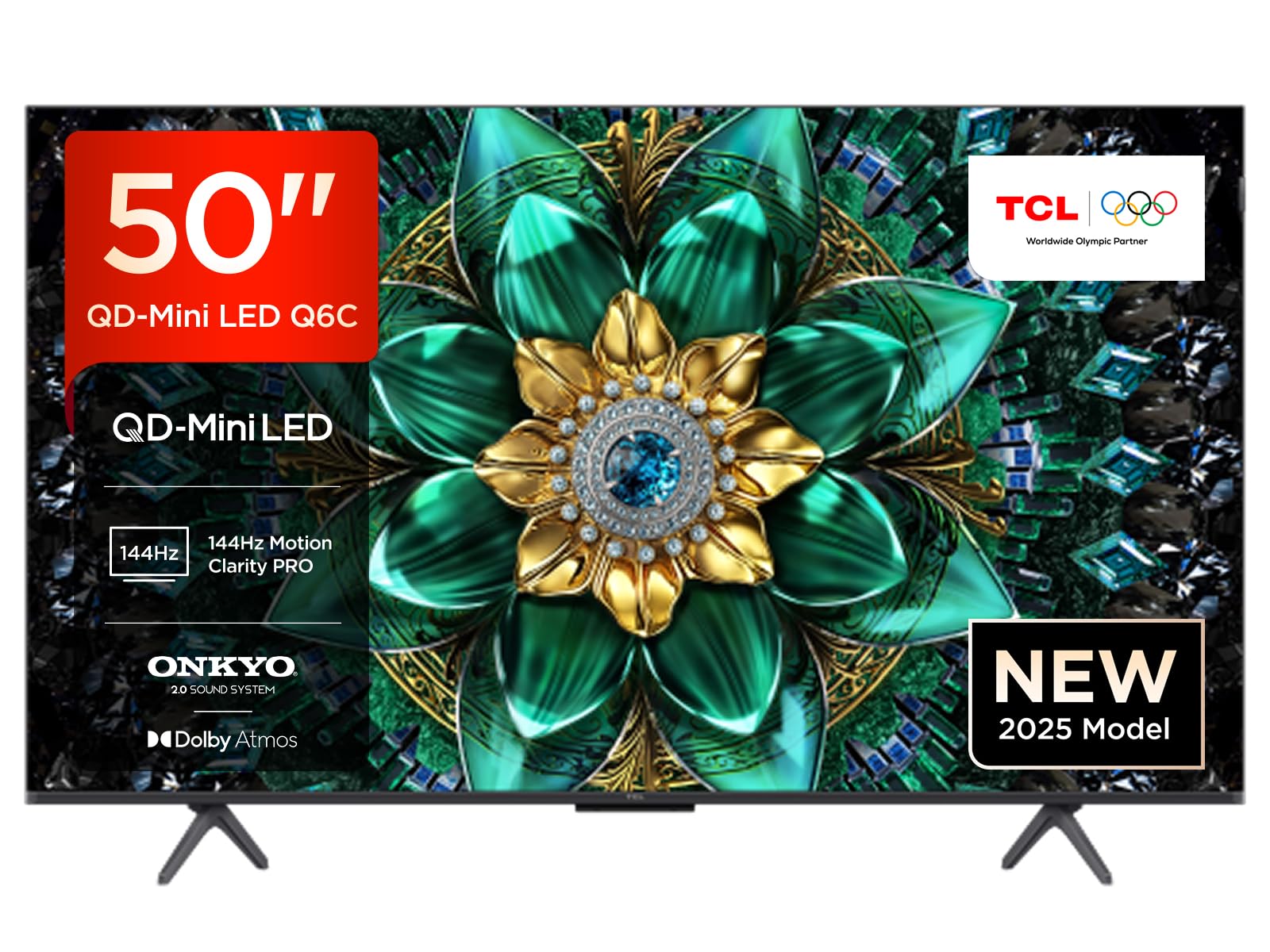 TCL 50Q6C-UK QD-Mini LED TV, 4K HDR Premium 1000nits, Smart TV Powered by Google TV (Dolby Vision IQ & Atmos, Onkyo 2.0 Sound System, 144Hz Motion Clarity Pro,2025 New Model)