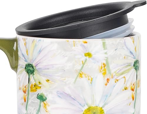 Miniatura 13 de DUSVALLY Taza de cerámica para café, taza de café de viaje, taza de té con leche de porcelana con tapa y caja de color, 17 onzas, flor blanca y roja