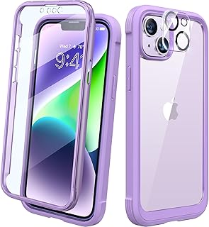 Diaclara Compatible with iPhone 14 Case, [360° Full Body] Phone Case with Built-in Touch Sensitive Screen Protector + Camera Lens Protector, Shockproof Case for iPhone 14 6.1" (Peri Purple)