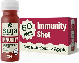 Suja Organic Immunity Elderberry Shot (60 Pack) with Turmeric and Ginger | Immunity Boost & Support | Functional Shots | Cold-Pressed Juice with Live Probiotics | Plant-Based & Gluten-Free