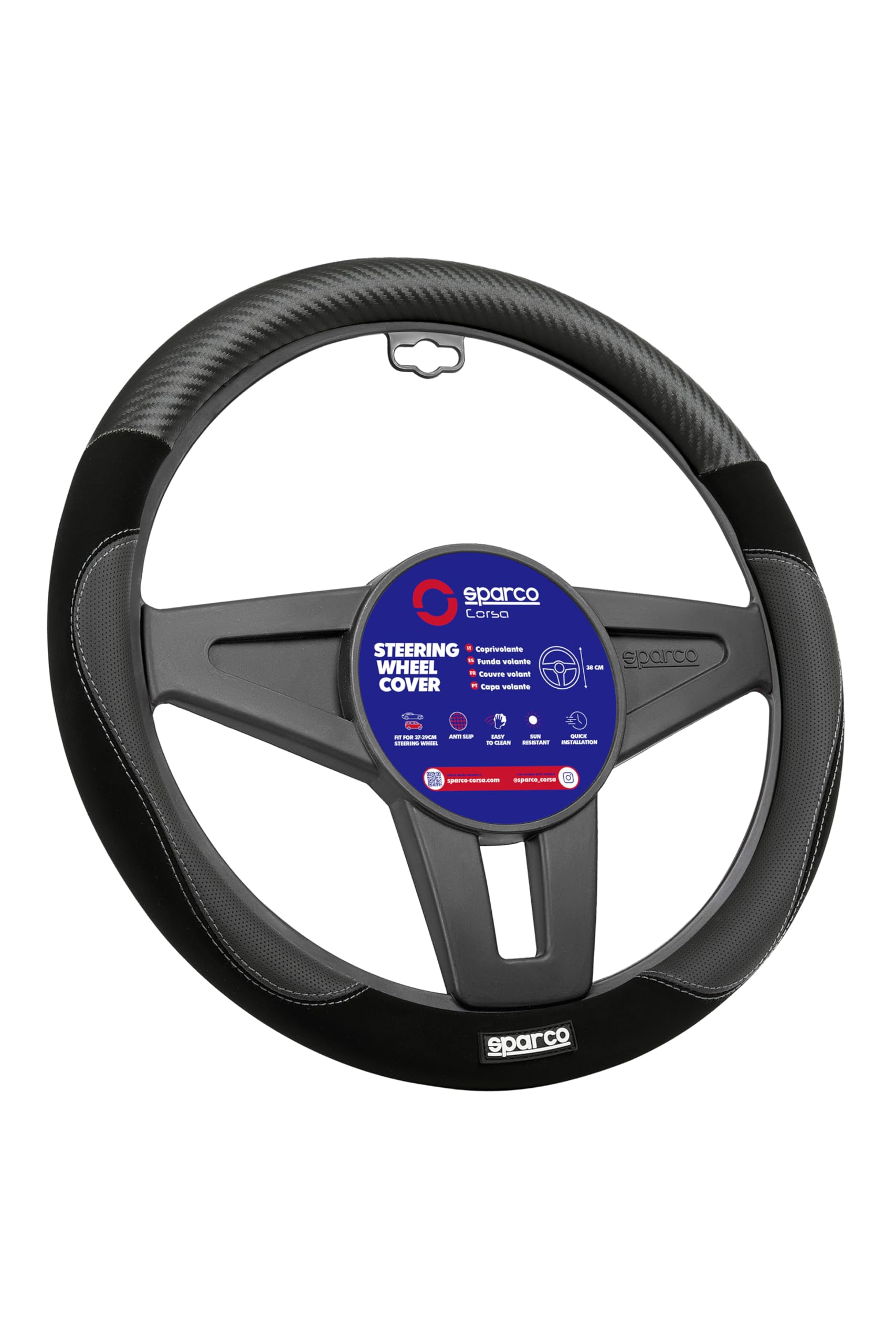 Sparco Coprivolante Sparco S122 In Pelle Scamosciata e Pvc, Nero