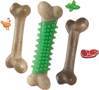 Paw-Some Dog Dental Chew Toys Huge Selection of Sizes Shapes and Infused Flavors (3 Pack Toys - Small Chicken Mint Beef)