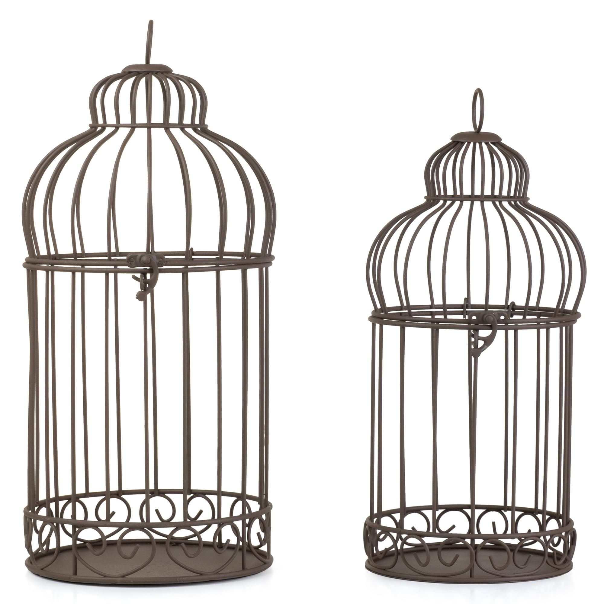 Dekorativer Vogelkäfig 2er Set aus Metall antik braun Vintage Deko Käfige groß 39,5 x 19 cm klein 35 x 16 cm zum Stellen oder Aufhängen für Innen und Außen