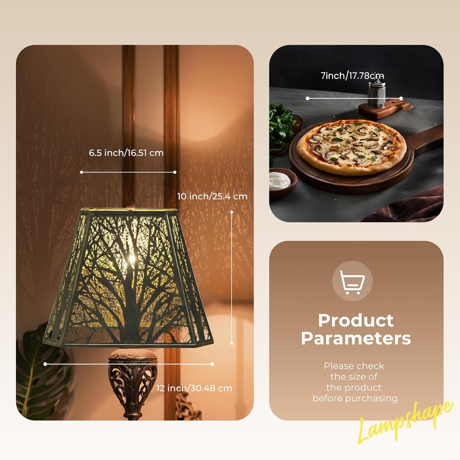 Metal Forests Lamp Shade,vintage Crafted rectangle lamp shade,decorative lamp shades,replacement buffet lamp shade,6.5" x 12"x 10" Inch lampshades for table lamp and floor lamps (Antique Bronze&Gold)