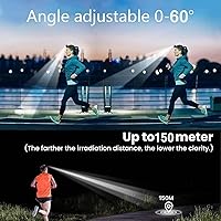 Vista 5 de Linterna frontal recargable, lámpara LED súper brillante, linterna impermeable para faros exteriores, faros delanteros ajustables para adultos
