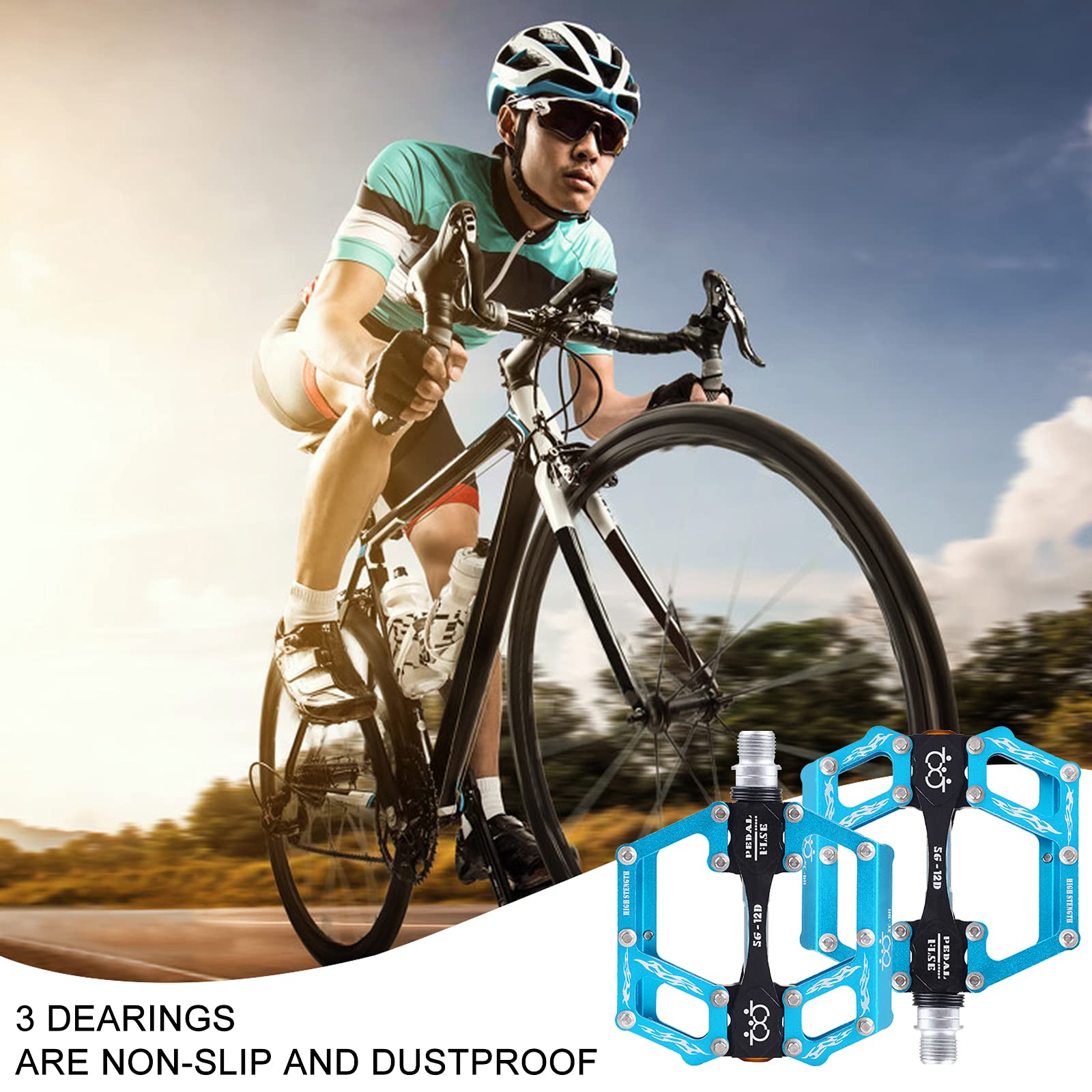 Pedali Per Bici In Alluminio - Antiscivolo Con 12 Tacchetti - Mandrino 9/16 - Per MTB, BMX, Strada - Foto 7