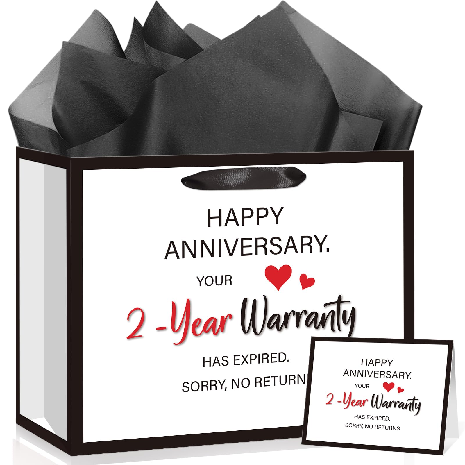 Anniversary 2 Year Gift Bag for Men Women Funny 2nd Anniversary Wedding Marriage Gift Bags with Wrapping Paper Card Second Anniversary Party Favors Decor Supplies Husband Wife Boyfriend Girlfriend