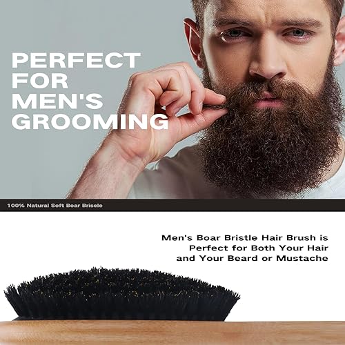 Miniatura 5 de Cepillo de pelo 100% de cerdas de jabalí, cepillo de cerdas suaves para hombres, cepillo alisador y desenredante para cabello largo, rizado, fino,