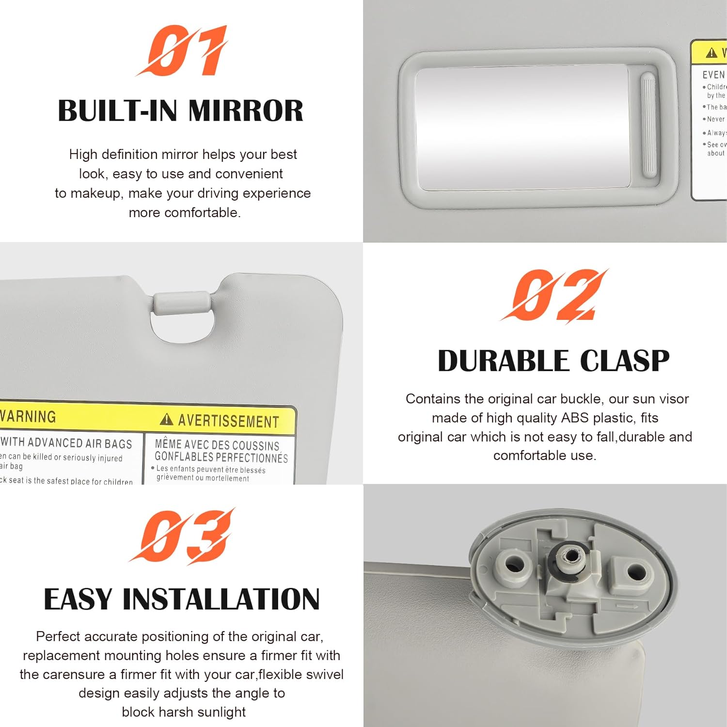 Gray Driver Left Side Sun Visor Replacement Compatible with 2004-2005 Toyota RAV4 Replace 74320-42420-B0