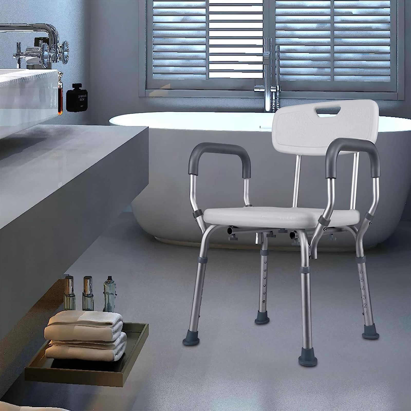 Silla De Ducha con Respaldo para Adultos Altura Regulable Antideslizante Ayuda para Baño para Ancianos Y Discapacitados Aguanta 150Kg Banqueta Ducha Montaje Sin Herramientas