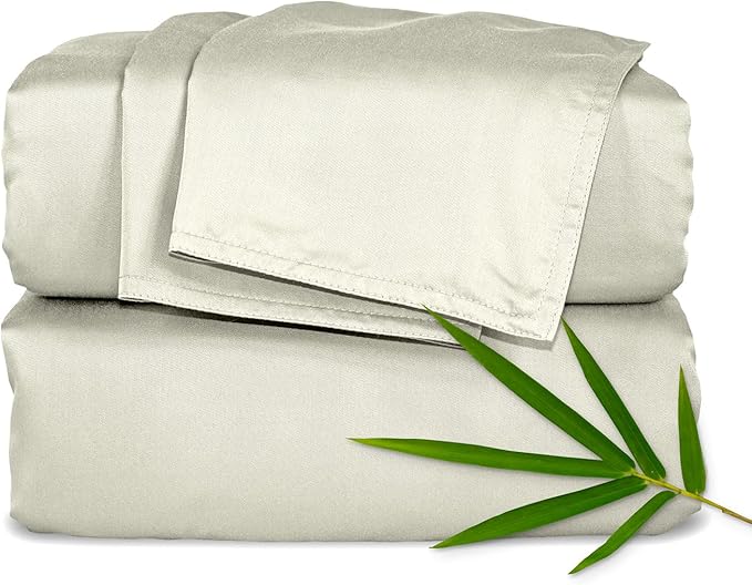 King Sheets by Pure Bamboo, Genuine 100% Organic Viscose Derived from Bamboo Bed Sheet Set, Luxuriously Soft & Cooling, Double Stitching, Lifetime Quality Promise (King, Ivory)