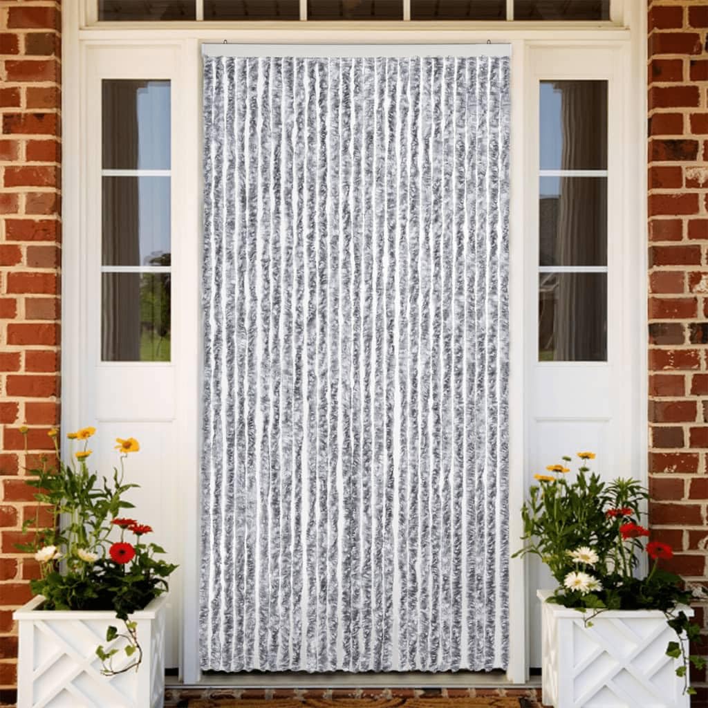 Zasłona szenilowa, biała, szara, 118 x 220 cm, siatka na muchy, siatka okienna, zasłona, lamela, zdejmowana zasłona na balkon, taras, do kuchni, piwnicy, wentylacja przeciw owadom