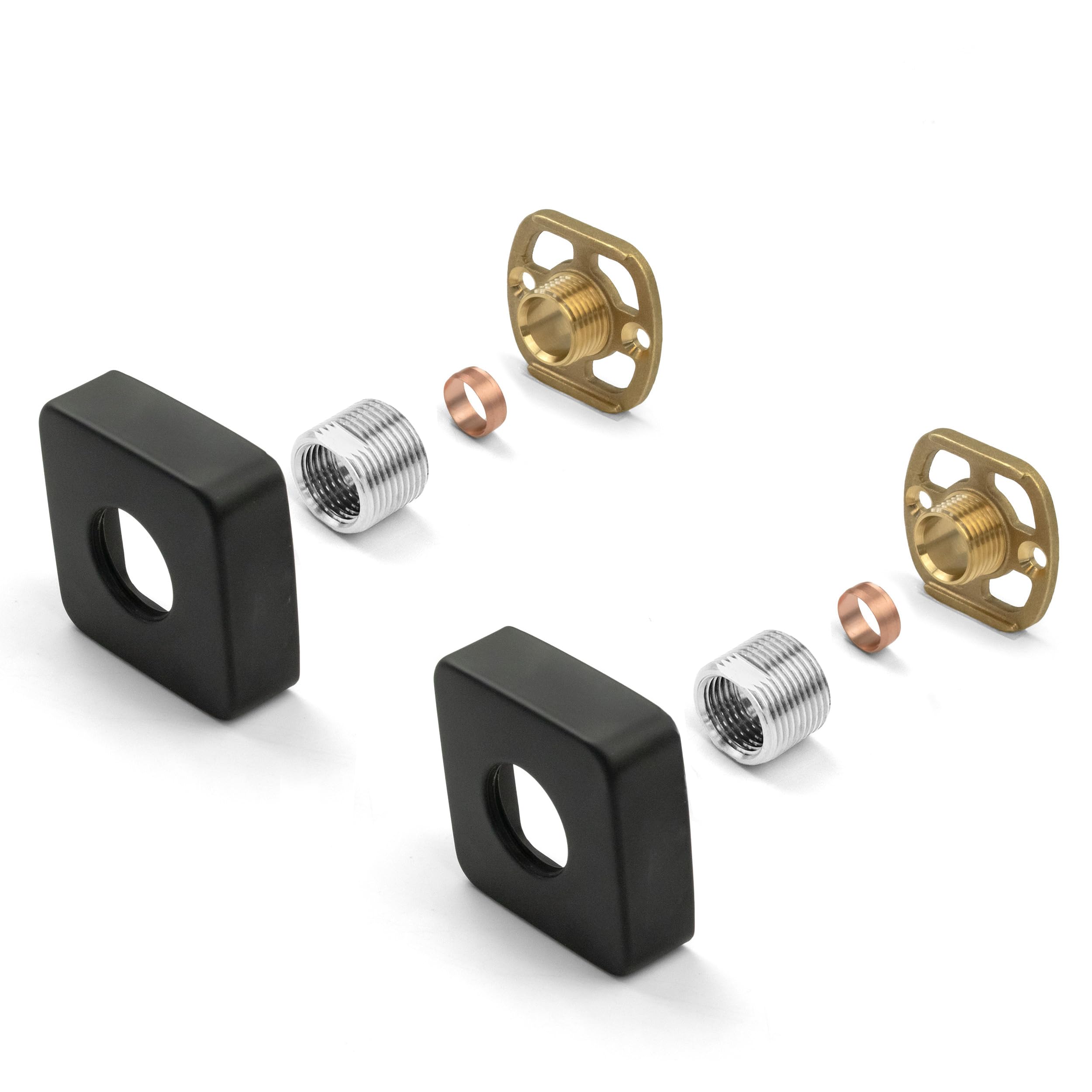 Black Square Shower Fixing Kit Plates (Pair) With 3/4 Connections - Brass, Wall Mounted For Exposed Shower Valves 5060962533539