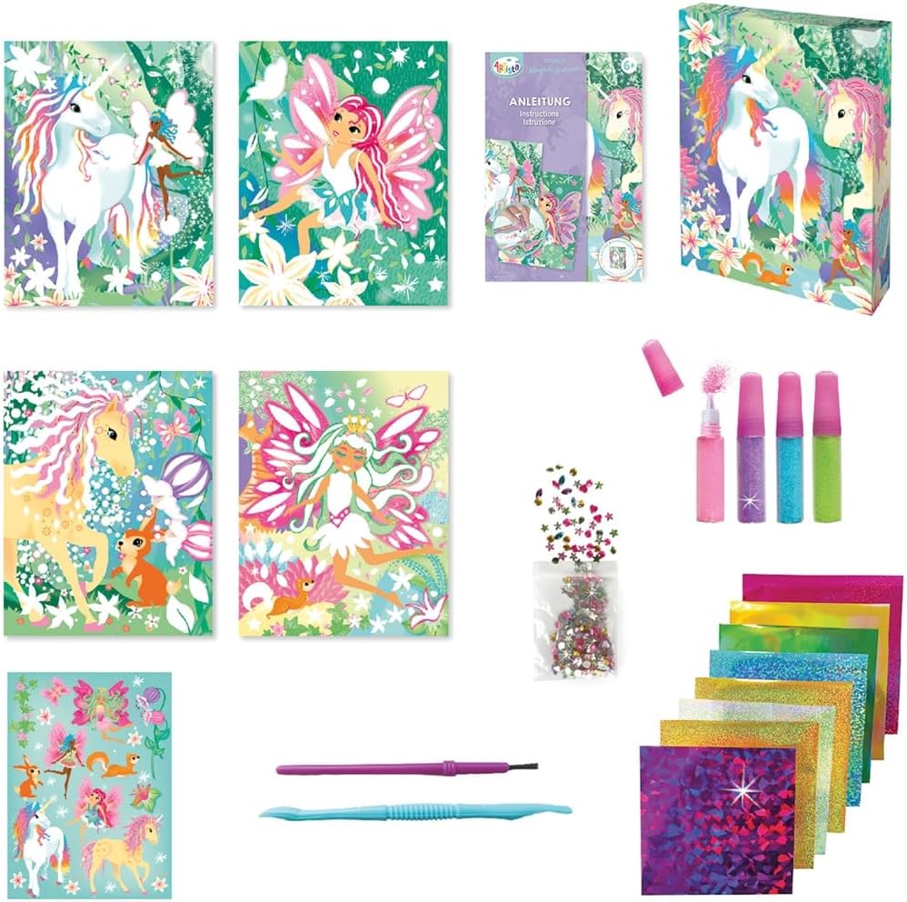 ARTISTA 9301921 Glitter and Foil Pictures Unicorn DIY Kit for Children, Creative Set in Practical Storage Box