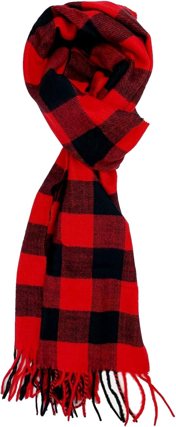 Plum Feathers Plaid Check and Solid Cashmere Feel Winter Scarf, Warm Scarfs, Cold Weather Accessories, Fringe Scarves - Image 2