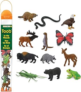 Safari Ltd. in The Woods TOOB - Figurines: Elk, Otter, Monarch Butterfly, Black Bear, Snake, Eagle, Beaver, Doe, Grasshopper, Frog, Raccoon, Bison - Educational Toys for Boys, Girls & Kids Ages 3+