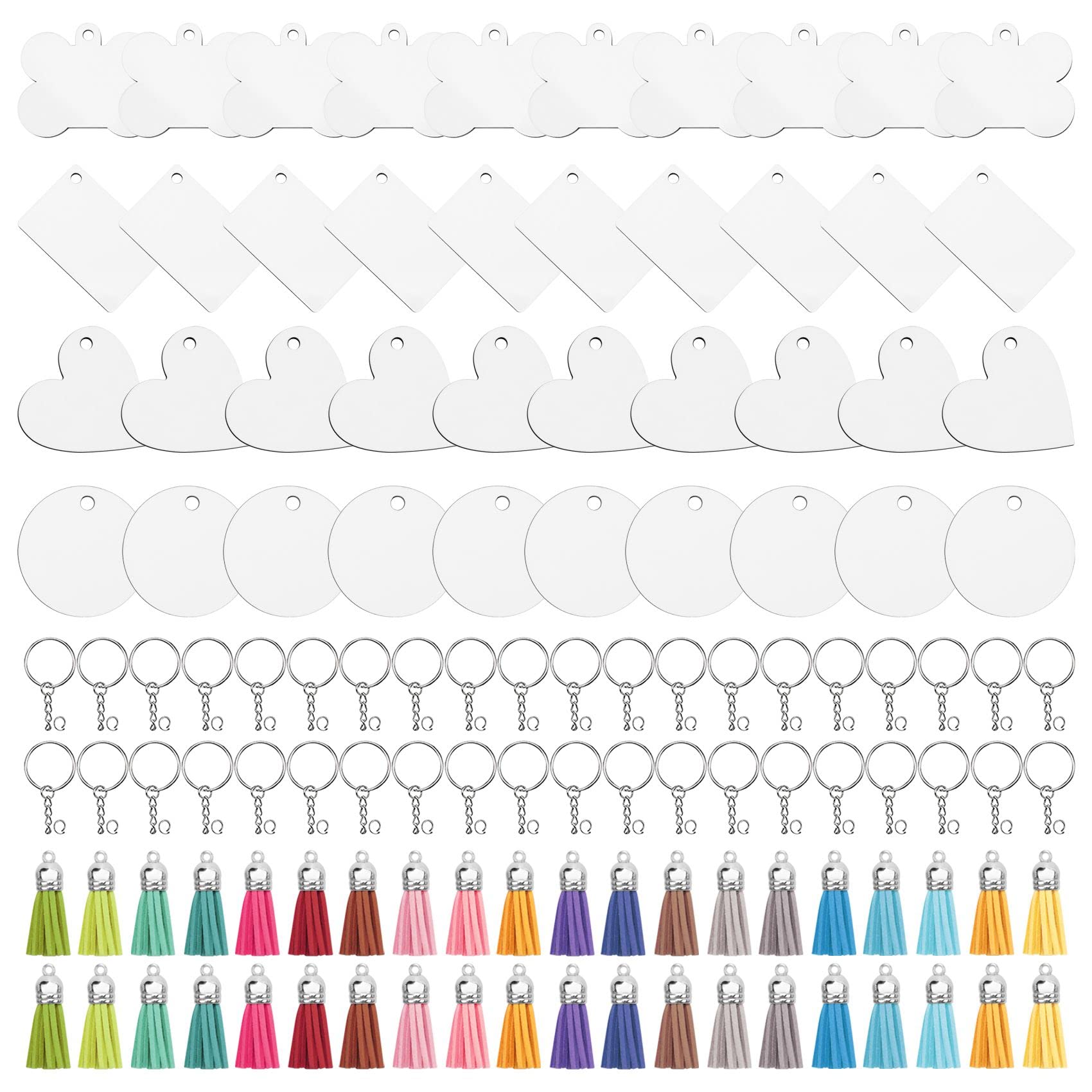 Kit sublimation vierge 160 pièces avec porte-clés et pompons pour transfert