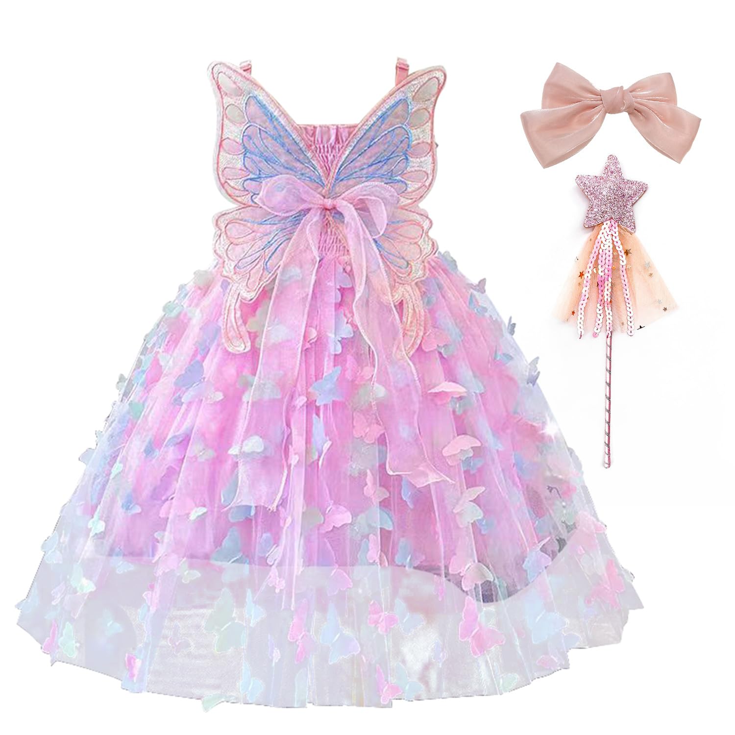Baby Girl Clothes Princess Dress Up for Little Sister Toddler Kids Cute Butterfly Cosplay Costume Summer Outfit with Accessories for Birthday Party Halloween