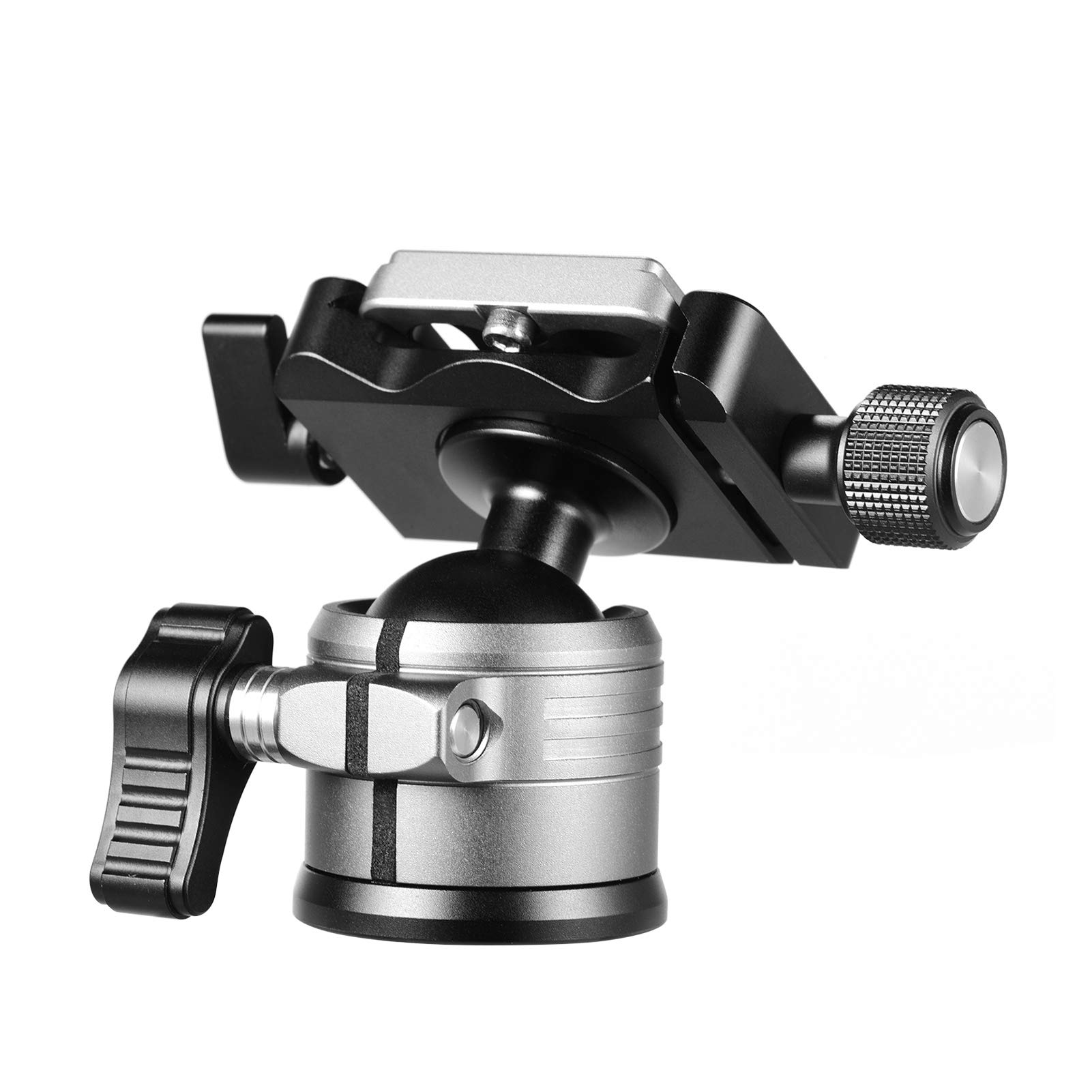 Podwójna panoramiczna głowica kulowa, stop aluminium CNC, niski środek ciężkości, konstrukcja z pojedynczym wycięciem U, płytka szybkiego uwalniania do aparatów DSLR i ILDC, statyw i monopod