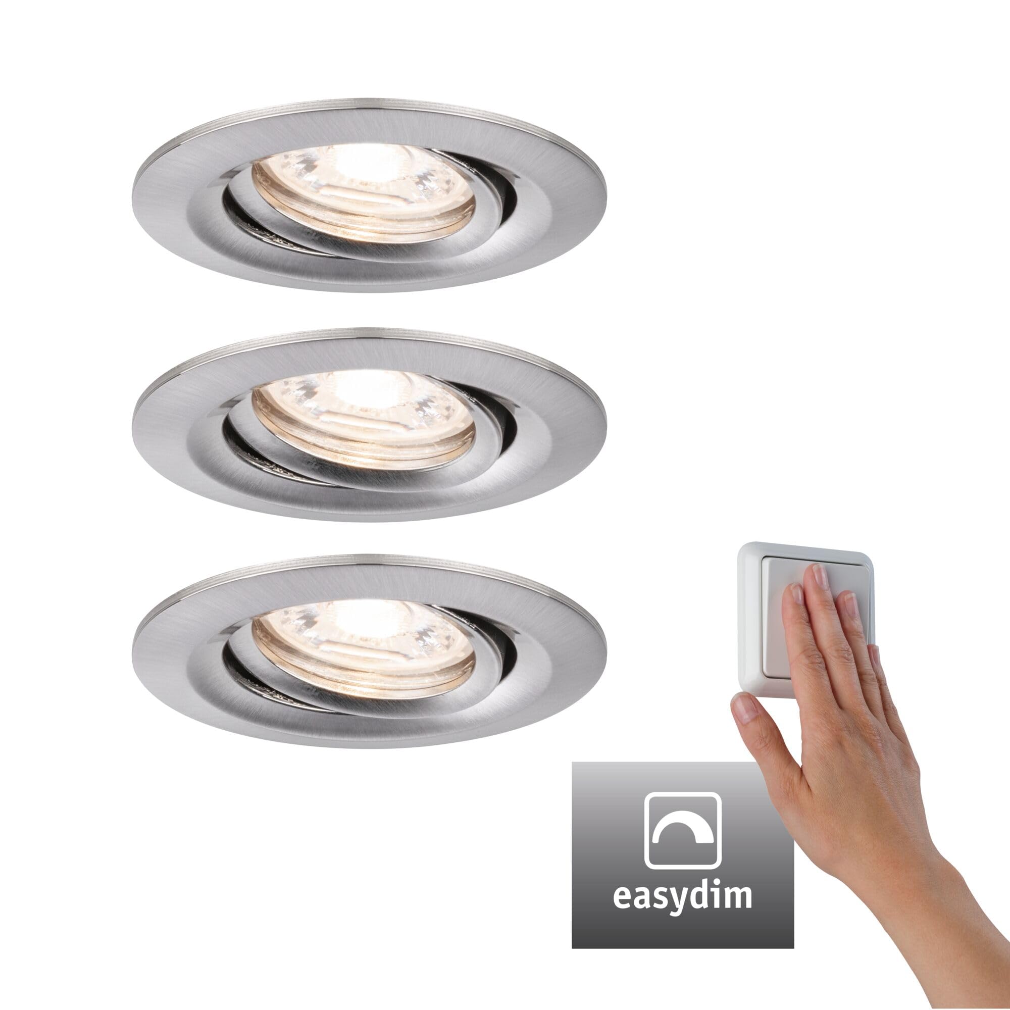 Paulmann 92973 Nova Mini Plus LED Einbauleuchte Coin 3er Set rund schwenkbar 3x4,2W EasyDim dimmbar Eisen gebürstet Aluminium Warmweiß 2700K, 126 W