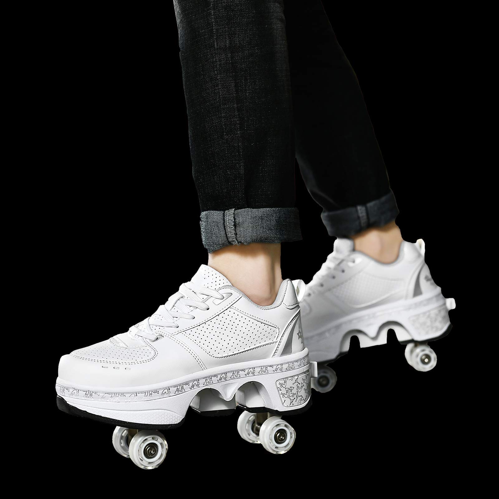 Pattini A Rotelle Scarpe per Adulti,Scarpe per Pattini A Rotelle per Bambini,Pattini in Linea,Pieghevole Diventa Sneaker Sportive per Allenatore Sportivo,EUR41