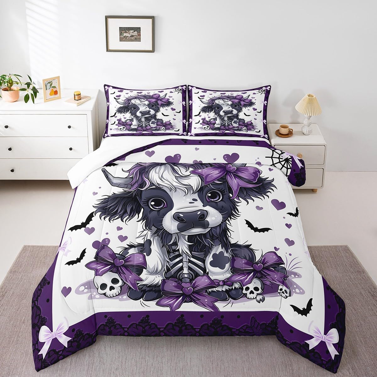 Manfei Magic Bookcase Comforter Set for Kids Adults,Retro Halloween Decor Skull Potion Bedding Comforter Sets King,Boys Girls Halloween Farmhouse Decor Quilt Comforter with 2 Pillowcases
