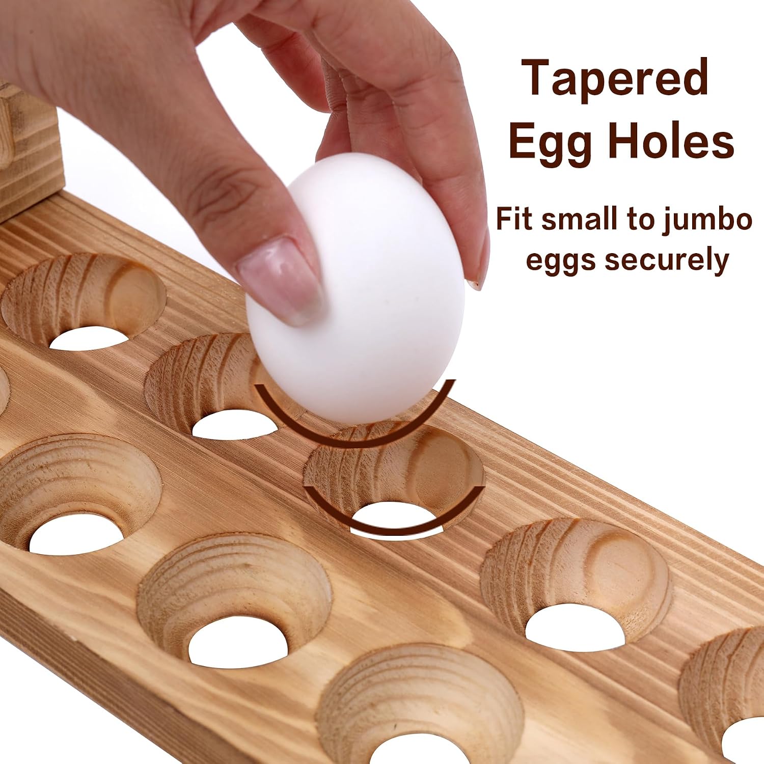 Wooden Egg Holder Countertop, Stackable Egg Organizer, 2-Tier 24 Eggs | Solid natural wood egg holder, farmhouse style. 2-tier stackable saves space. Countertop & fridge use. No chemical coating.