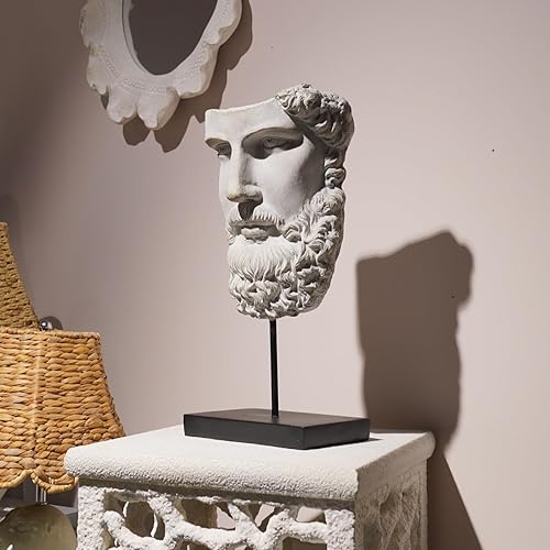 Miniatura 4 de Esculturas de estatua griega para decoración del hogar, estatua de busto de resina, estatua de Zeus en poste de metal y base de resina, estatuas de