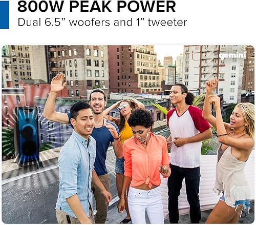 Miniatura 2 de Gemini - Altavoz Bluetooth para fiestas de 800 W con luces LED, woofers duales de 6.5 pulgadas, entradas de micrófono y guitarra, emparejamiento