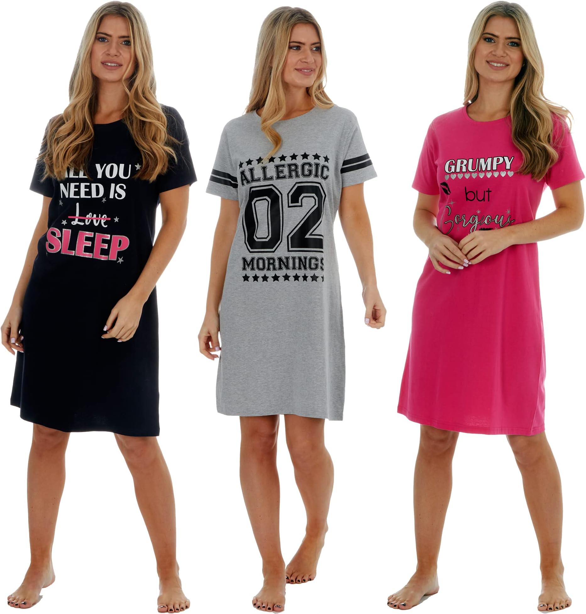 Best Deals Direct UKWomens Ladies Short Sleeve Jersey Fun Prints Nightshirt (1 OR 3 PACK)