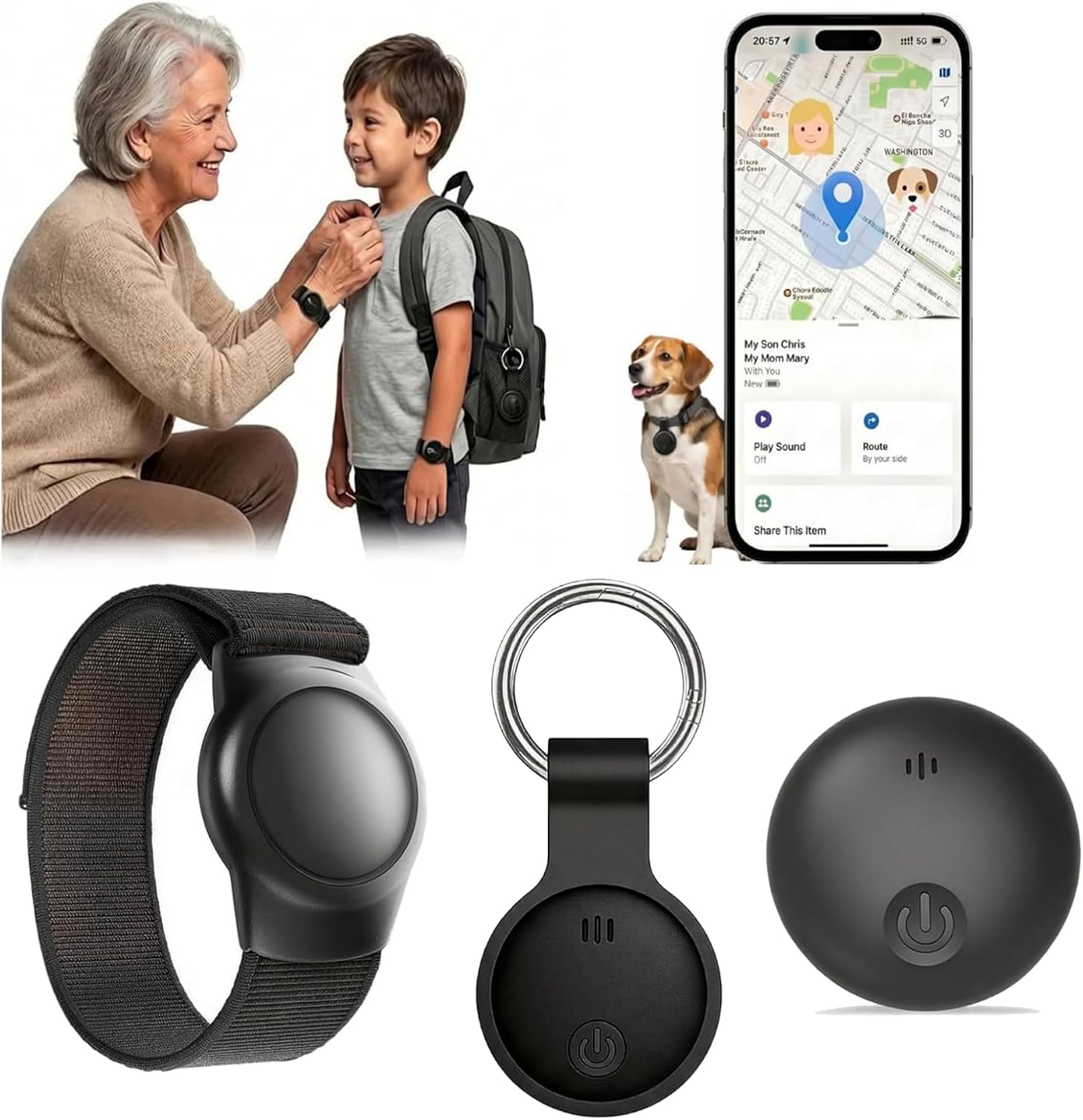 GPS Tracker for Kids, Real-Time GPS Tracking Device for Elderly People, Wearable Wristband & Keychain Design, No Monthly Fee/No SIM Card,for iOS Find My(A-MFi Certified) Long STBY,IP68 WP,Lightweight