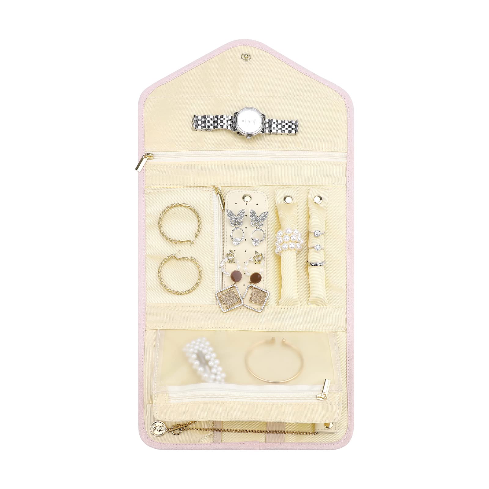 Rodillo de joyería plegable de viaje, organizador de caja de joyería, almacenamiento de joyas, viaje, plegable, plegable, organizador de joyas de viaje, para anillos de viaje, collares, pulseras