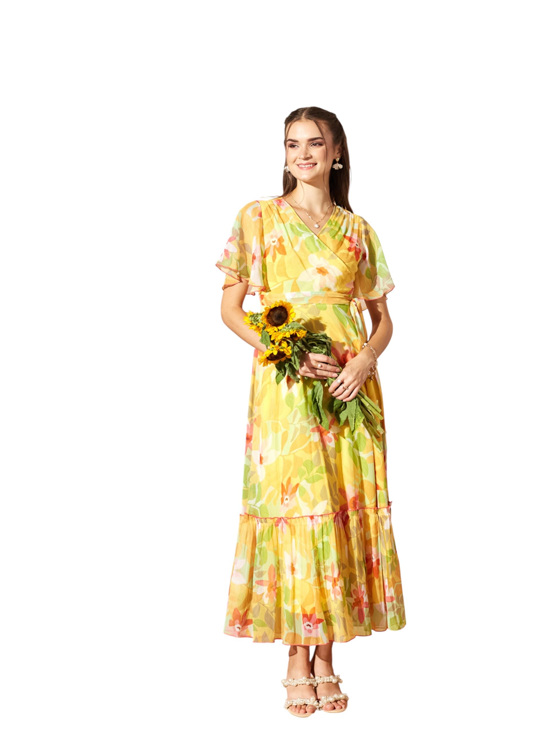 miss chase Women’s Floral V-Neck Flutter Sleeve Wrap Chiffon Maxi Dress-picture-25