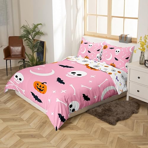 Miniatura 2 de Decoración de calabaza de Halloween, juego de ropa de cama de murciélagos de Halloween, funda de edredón de galaxia, luna y estrellas, juego de cama