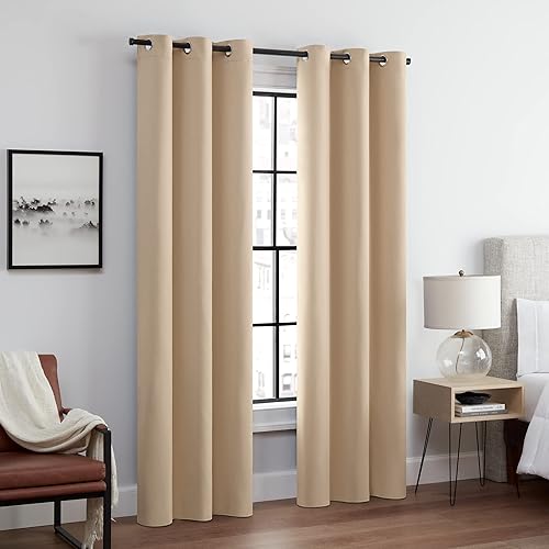 ECLIPSE Andover - Cortinas opacas térmicas sólidas de triple tejido con ojales para dormitorio (2 paneles), 42 x 84 pulgadas, color beige