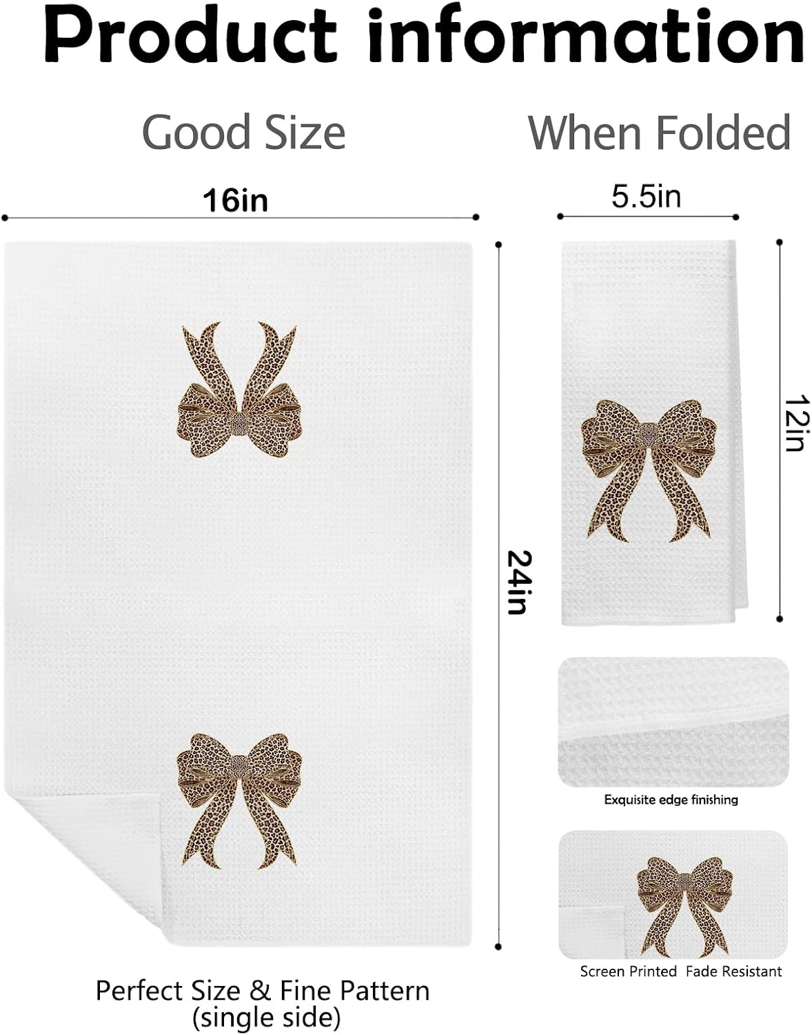 Coquette Leopard Print Bow Kitchen Towels, Trendy Cheetah Print Dish Hand Tea Towels, Coquette Girly Bathroom Decor, 16x24 Inch,Cheetah Modern Bow Towels for Kitchen Bathroom image 2