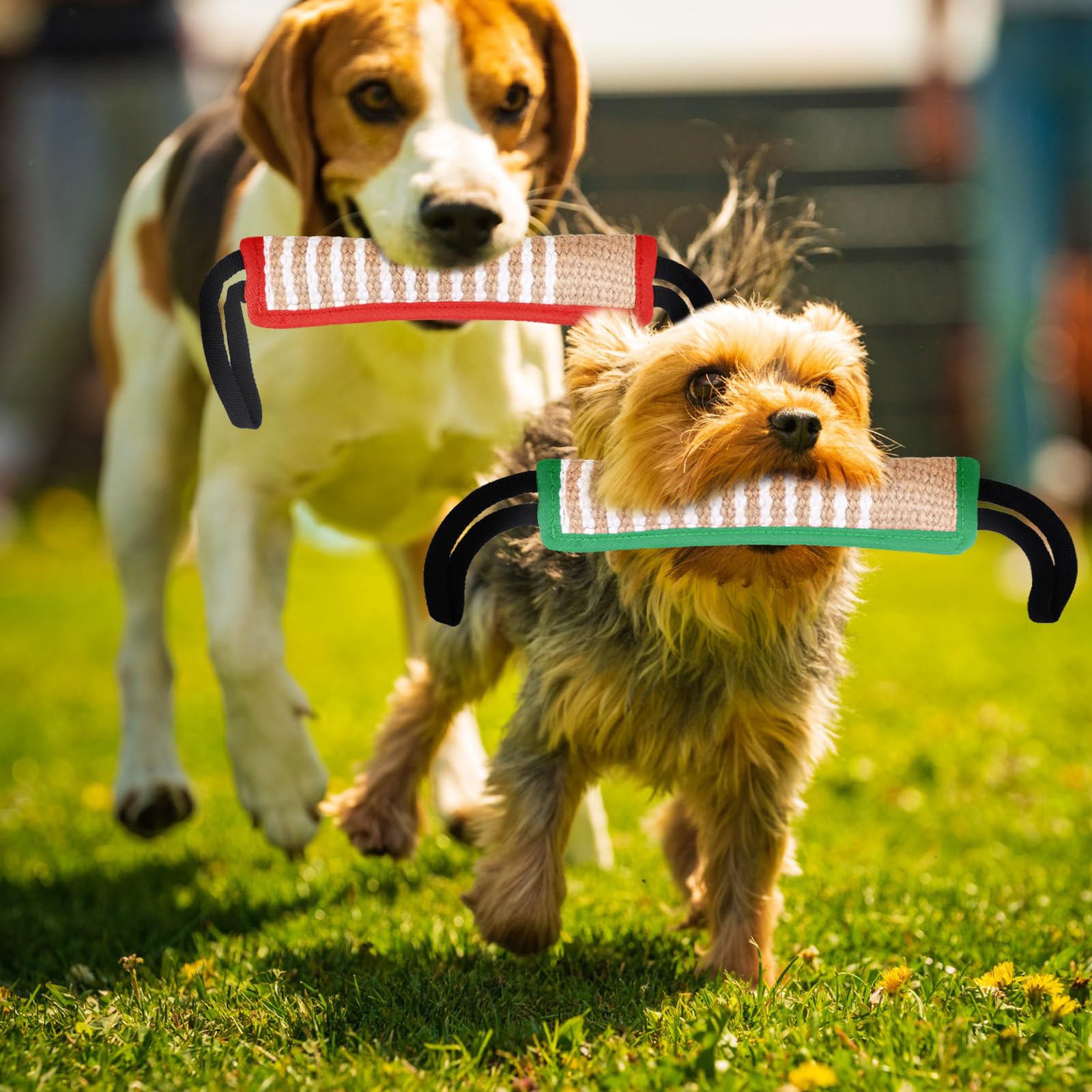 Kacctyen 4 piezas de juguete para perros de entrenamiento de perros, almohada de yute resistente para mordeduras de perro, juguete de tirón de guerra para perros con 2 asas, equipo de entrenamiento