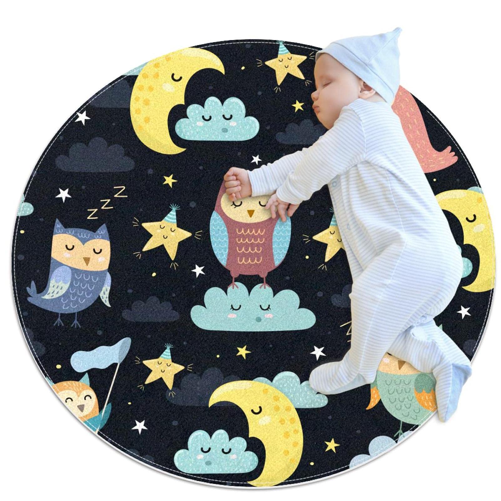 Tapis de sol circulaire anti-glisse 80cm style hiboux mignons pour sécuriser les pas des enfants