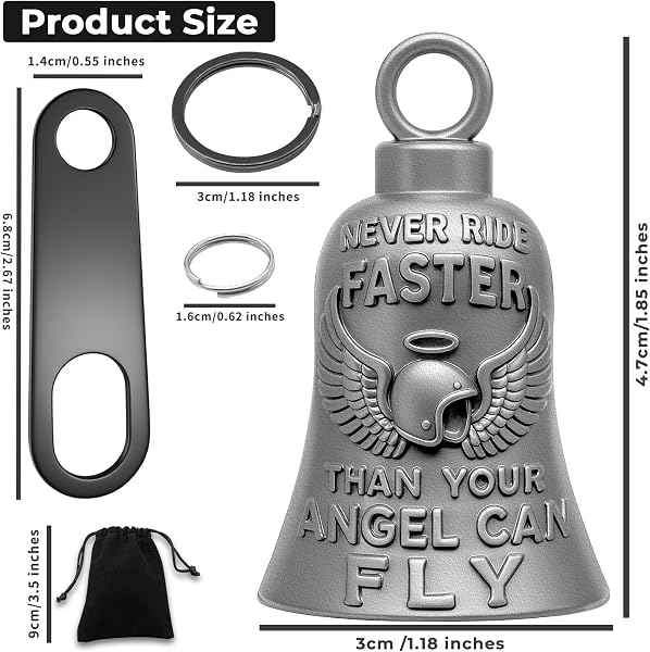 Guardian Porte-clés pour moto sonnette de cavalier pour motard Chance Farfadet Cloches pour motards avec 2 crochets de suspension Porte-clés anneau Accessoires - 2