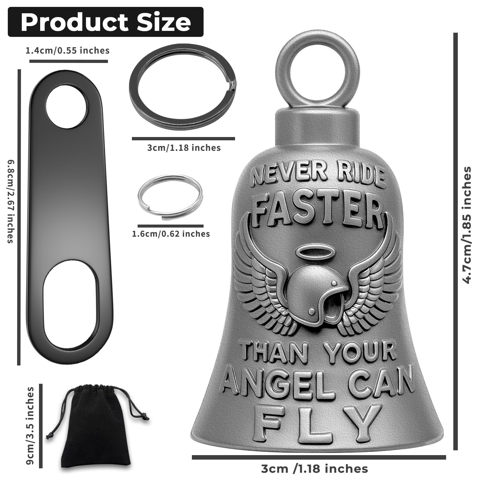 Guardian Porte-clés pour moto sonnette de cavalier pour motard Chance Farfadet Cloches pour motards avec 2 crochets de suspension Porte-clés anneau Accessoires - 2
